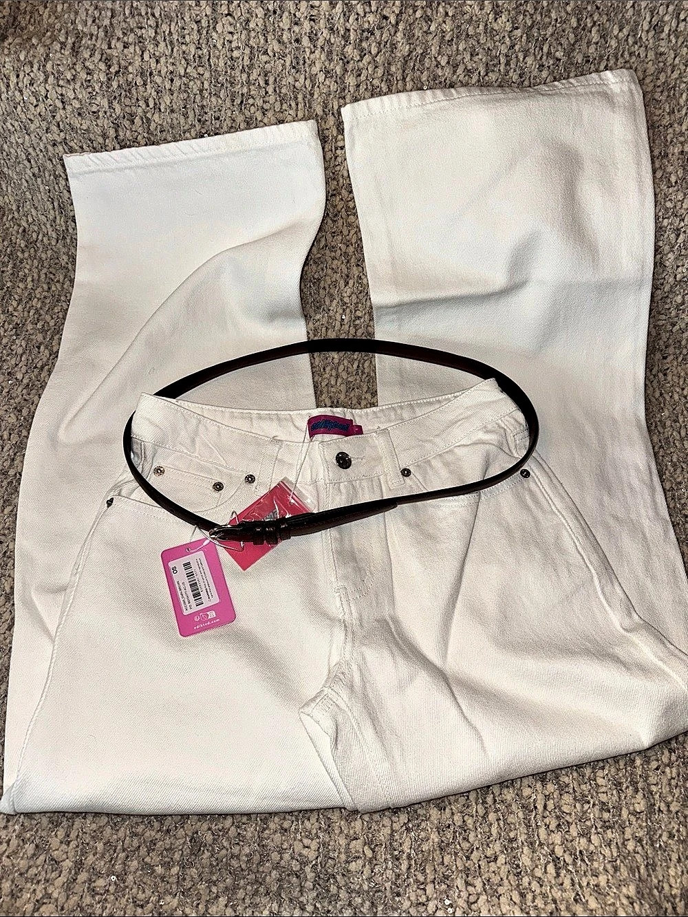 edikted Bundle: White Wide Leg Jeans with Brown Belt All NWT